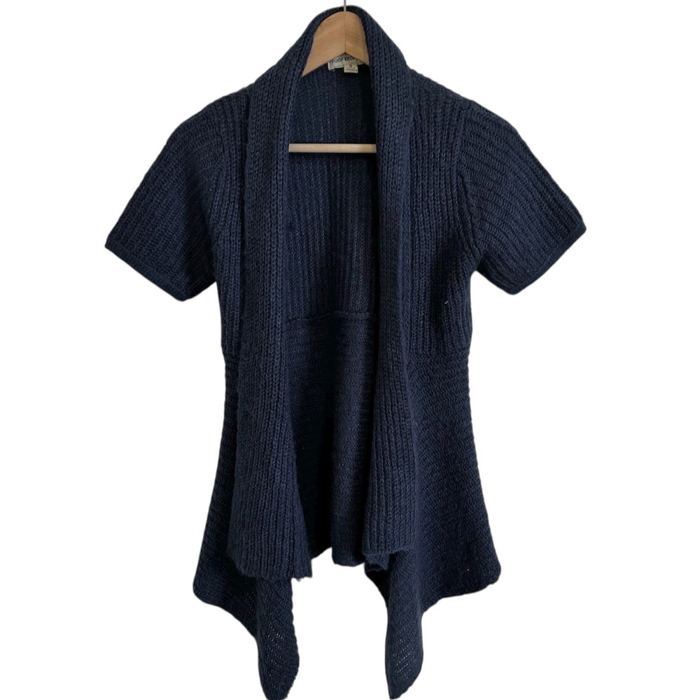 Poof Excellence‎ Knit Cardigan Open Front Short Sleeve Drape Navy S
